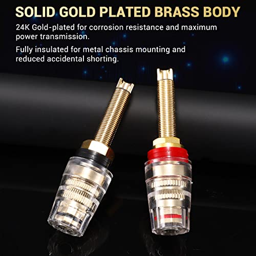 Facmogu 4PCS Black & Red Heavy Duty 5-Way Binding Post Banana Jacks 4mm, 24K Gold Plated Sold Brass Insulated Binding Post Banana Plugs, Speaker Amplifier Bindling Post Terminals - Long - Image 4