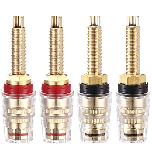 Facmogu 4PCS Black & Red Heavy Duty 5-Way Binding Post Banana Jacks 4mm, 24K Gold Plated Sold Brass Insulated Binding Post Banana Plugs, Speaker Amplifier Bindling Post Terminals - Long - Image 1