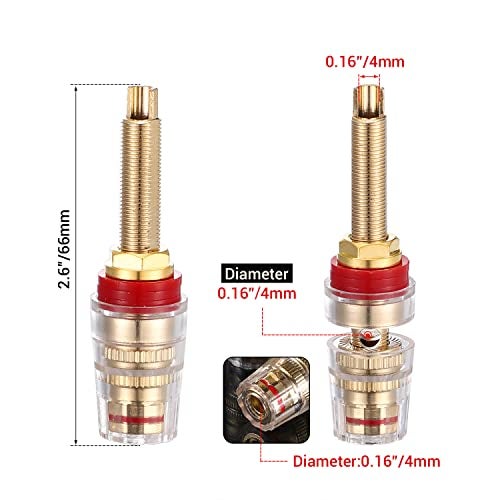 Facmogu 4PCS Black & Red Heavy Duty 5-Way Binding Post Banana Jacks 4mm, 24K Gold Plated Sold Brass Insulated Binding Post Banana Plugs, Speaker Amplifier Bindling Post Terminals - Long - Image 2