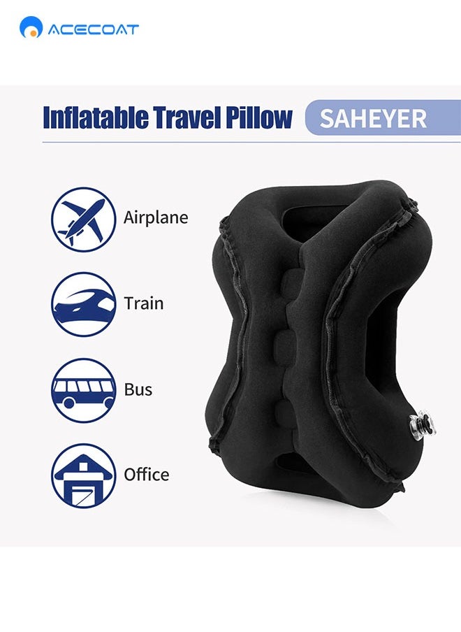 ACECOAT - Inflatable Travel Pillow for Airplane, Neck Air Pillow for Sleeping to Avoid Neck and Shoulder Pain, Support Head and Lumbar, Used for Airplane, Car, Bus and Office (Black) - Image 1