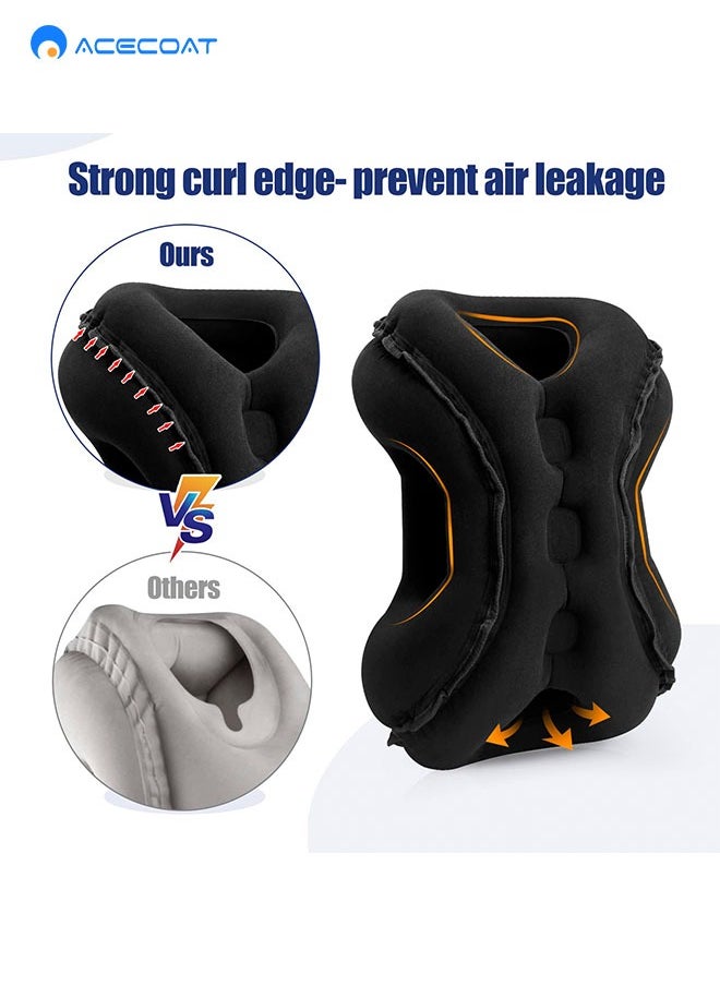 ACECOAT - Inflatable Travel Pillow for Airplane, Neck Air Pillow for Sleeping to Avoid Neck and Shoulder Pain, Support Head and Lumbar, Used for Airplane, Car, Bus and Office (Black) - Image 1