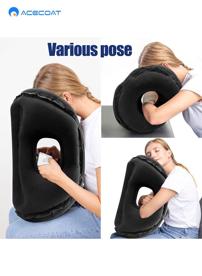 ACECOAT - Inflatable Travel Pillow for Airplane, Neck Air Pillow for Sleeping to Avoid Neck and Shoulder Pain, Support Head and Lumbar, Used for Airplane, Car, Bus and Office (Black) - Image 1