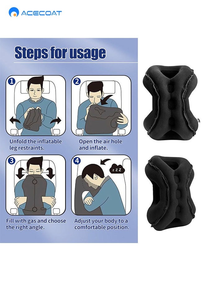ACECOAT - Inflatable Travel Pillow for Airplane, Neck Air Pillow for Sleeping to Avoid Neck and Shoulder Pain, Support Head and Lumbar, Used for Airplane, Car, Bus and Office (Black) - Image 1