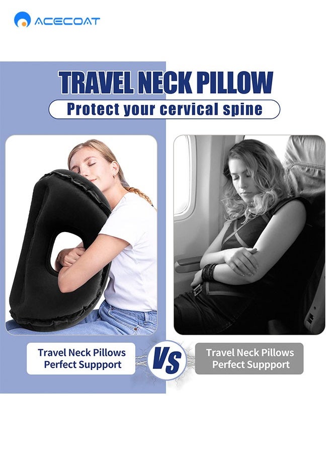 ACECOAT - Inflatable Travel Pillow for Airplane, Neck Air Pillow for Sleeping to Avoid Neck and Shoulder Pain, Support Head and Lumbar, Used for Airplane, Car, Bus and Office (Black) - Image 1