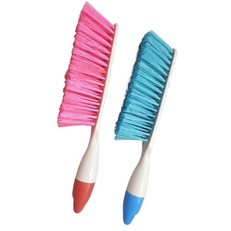 Jilukibo 2 Pack Soft Bristle Bed Sheets Sweeping Cleaning Brush with Plastic Handle, Blue, Rose Red - Image 1