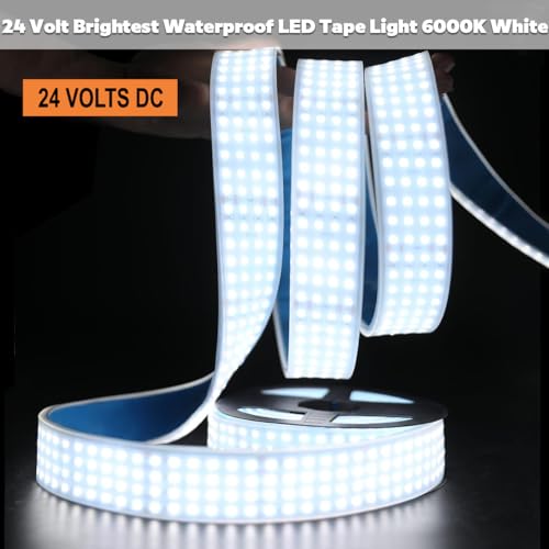 SuperlightingLED Quad Row Bright Outdoor IP67 Waterproof LED Light Strip 5M, 24V 2400 LEDs 17,650 lm/Roll High Output 6000K Daylight White CRI90+ 2835SMD 33mm Wide LED Strip Light with Adhesive (5m/16.4ft 6000K IP67) - Image 4