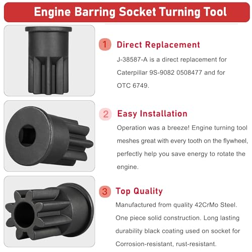 Camoo For Caterpillar J-42083 Automatic Timing Pin, 9U-7227 Injector Height Adjustment Gauge Tool & Engine Barring Socket Fits CAT 3406E, C-15 and C-16(Set of 3) - Image 5