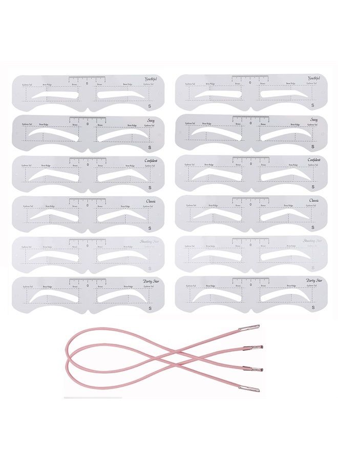 12 Pieces Reusable Eyebrow Stencil, Eyebrow Template with Elastic Band for Beginners（6 Styles）