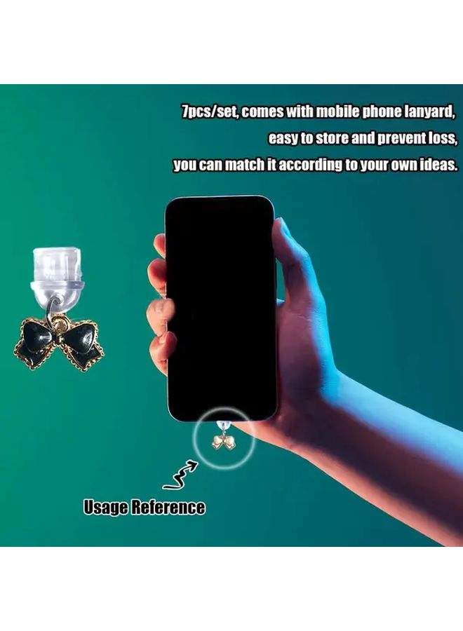 7pcs Bow Tie Phone Dust Plug Set For Type C With Lanyards Prevent Loss - Image 3