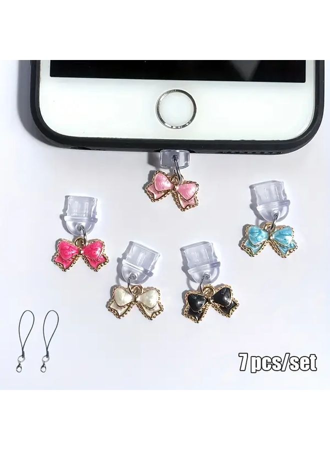 7pcs Bow Tie Phone Dust Plug Set For Type C With Lanyards Prevent Loss - Image 1