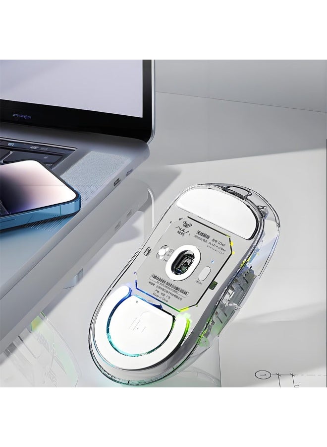 أولا فأرة ألعاب AULA SC660 لاسلكية بلوتوث 2.4G ثلاثية الاتصال بيضاء خفيفة الوزن قابلة للشحن بدقة 10000DPI - Image 4