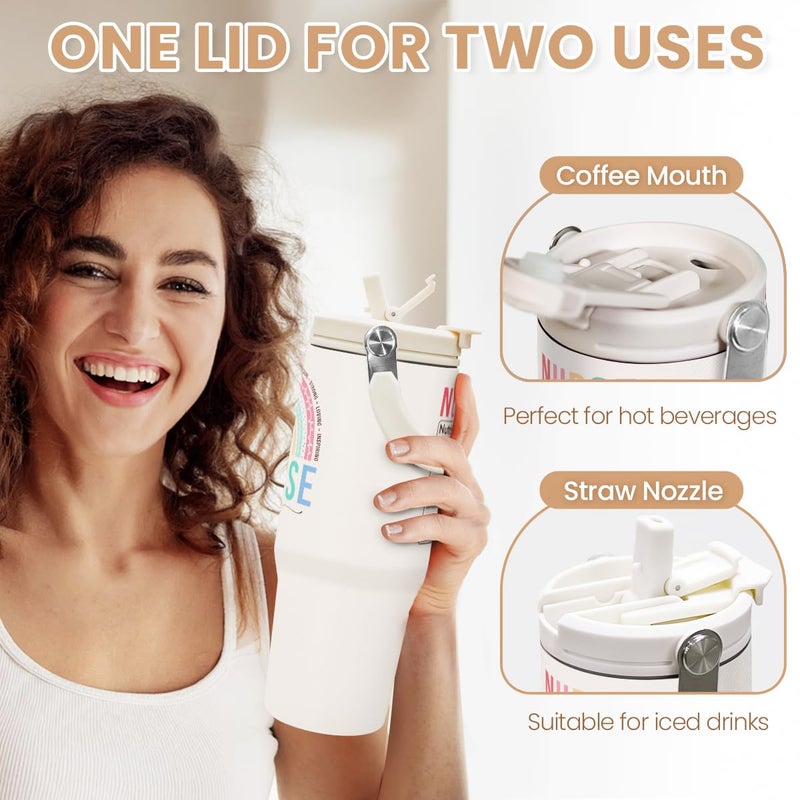 SANDJEST Nurse Gifts: 30oz Stainless Steel Tumbler with Handle & Flip Straw - Perfect for Nurse Appreciation  Birthday  Christmas  Graduation - Image 3