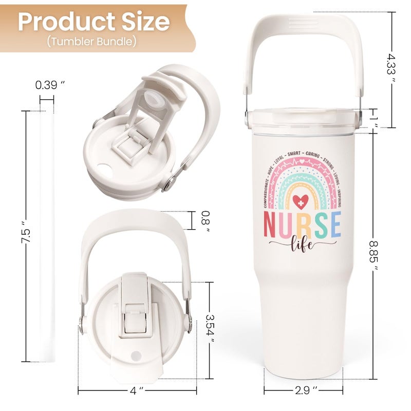 SANDJEST Nurse Gifts: 30oz Stainless Steel Tumbler with Handle & Flip Straw - Perfect for Nurse Appreciation  Birthday  Christmas  Graduation - Image 2