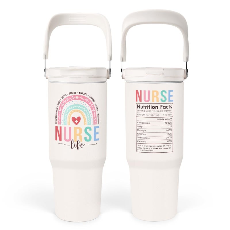 SANDJEST Nurse Gifts: 30oz Stainless Steel Tumbler with Handle & Flip Straw - Perfect for Nurse Appreciation  Birthday  Christmas  Graduation - Image 1