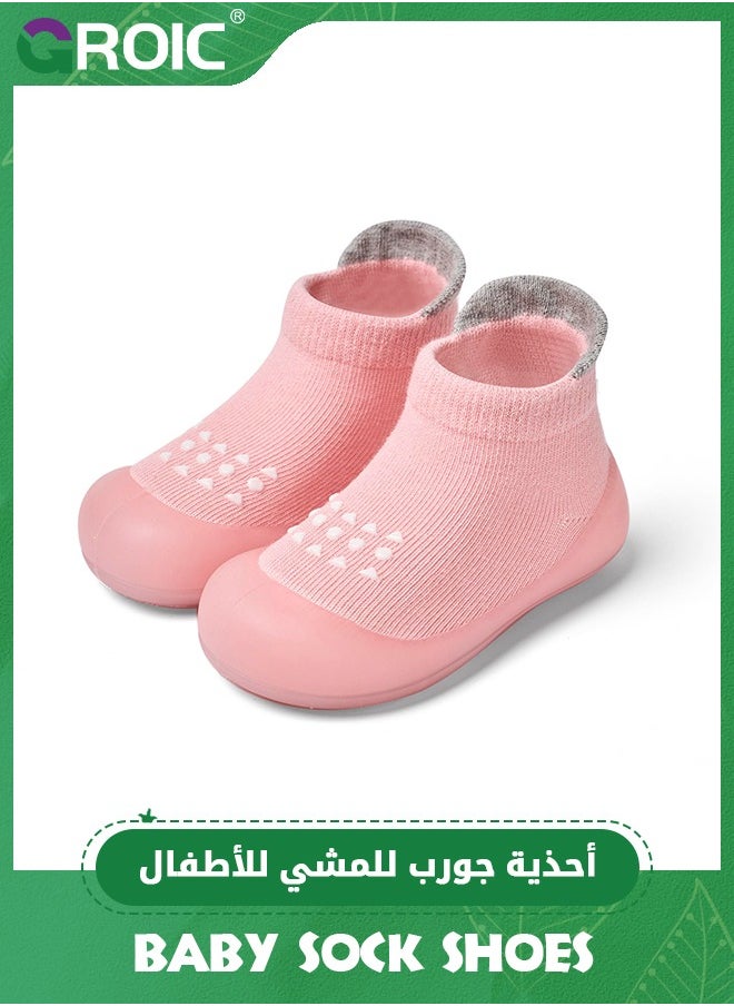 GROIC - Baby Rubber Sole Non-Skid Walking Sock Shoes,Baby Shoes&Sneakers,Gifts for Newborn Infants,Baby Sock Shoes,Slip Indoor Floor Slipper,Walking Trainers Shoes for Baby(Pink) - Image 1
