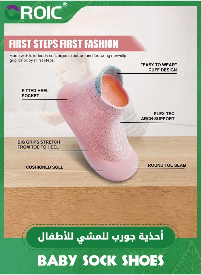 GROIC - Baby Rubber Sole Non-Skid Walking Sock Shoes,Baby Shoes&Sneakers,Gifts for Newborn Infants,Baby Sock Shoes,Slip Indoor Floor Slipper,Walking Trainers Shoes for Baby(Pink) - Image 1