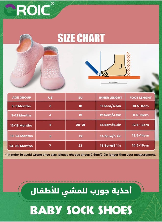 GROIC - Baby Rubber Sole Non-Skid Walking Sock Shoes,Baby Shoes&Sneakers,Gifts for Newborn Infants,Baby Sock Shoes,Slip Indoor Floor Slipper,Walking Trainers Shoes for Baby(Pink) - Image 1