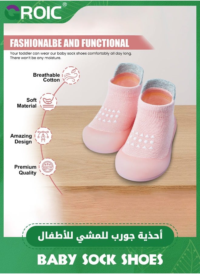 GROIC - Baby Rubber Sole Non-Skid Walking Sock Shoes,Baby Shoes&Sneakers,Gifts for Newborn Infants,Baby Sock Shoes,Slip Indoor Floor Slipper,Walking Trainers Shoes for Baby(Pink) - Image 1