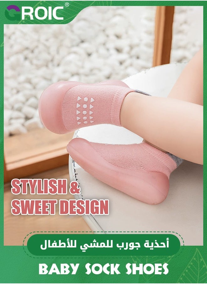 GROIC - Baby Rubber Sole Non-Skid Walking Sock Shoes,Baby Shoes&Sneakers,Gifts for Newborn Infants,Baby Sock Shoes,Slip Indoor Floor Slipper,Walking Trainers Shoes for Baby(Pink) - Image 1