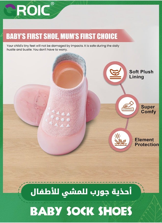 GROIC - Baby Rubber Sole Non-Skid Walking Sock Shoes,Baby Shoes&Sneakers,Gifts for Newborn Infants,Baby Sock Shoes,Slip Indoor Floor Slipper,Walking Trainers Shoes for Baby(Pink) - Image 1