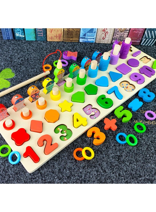 Hot-selling Children's Toys Digital Puzzle Building Blocks Assembled Early Education Educational Boys' And Girls' Baby Fishing Logarithmic Board-Color:Log Five-in-one Logarithmic Board - Image 1