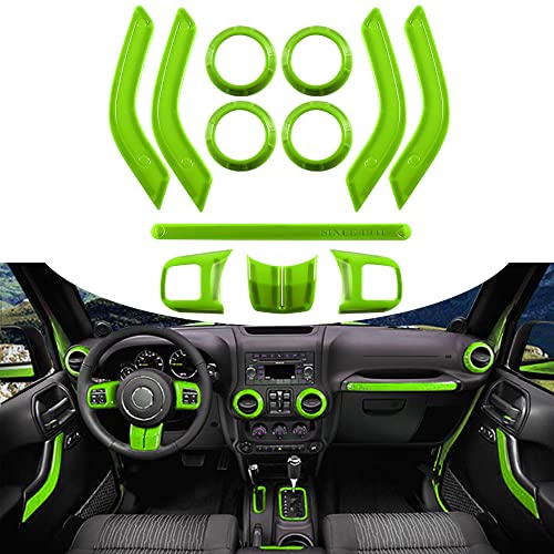 Opall Full Set Interior Decoration Trim Kit Steering Wheel Center Console Air Outlet Trim Door Handle Cover Inner for Jeep Wrangler JK JKU 20112018 2 Door 4Door Green 12PC - Image 1