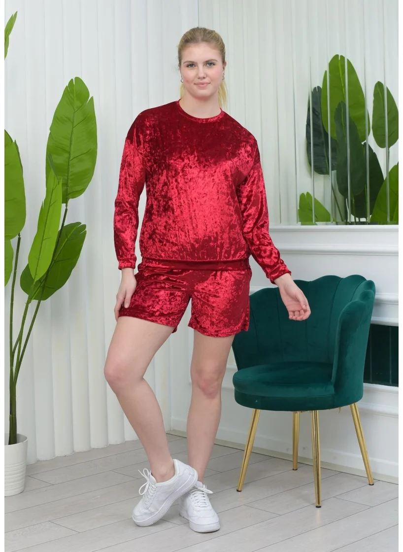 Nuseel Janjanli Velvet Suit Red Color