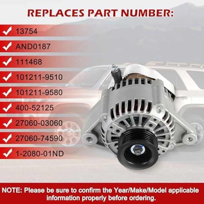 Kessocco 90A 12V CW 5-Groove Pulley Alternator 13754 1012119580 AND0187 Replacement for 1997-2001 Toyota Camry Solara 2.2L - Image 3