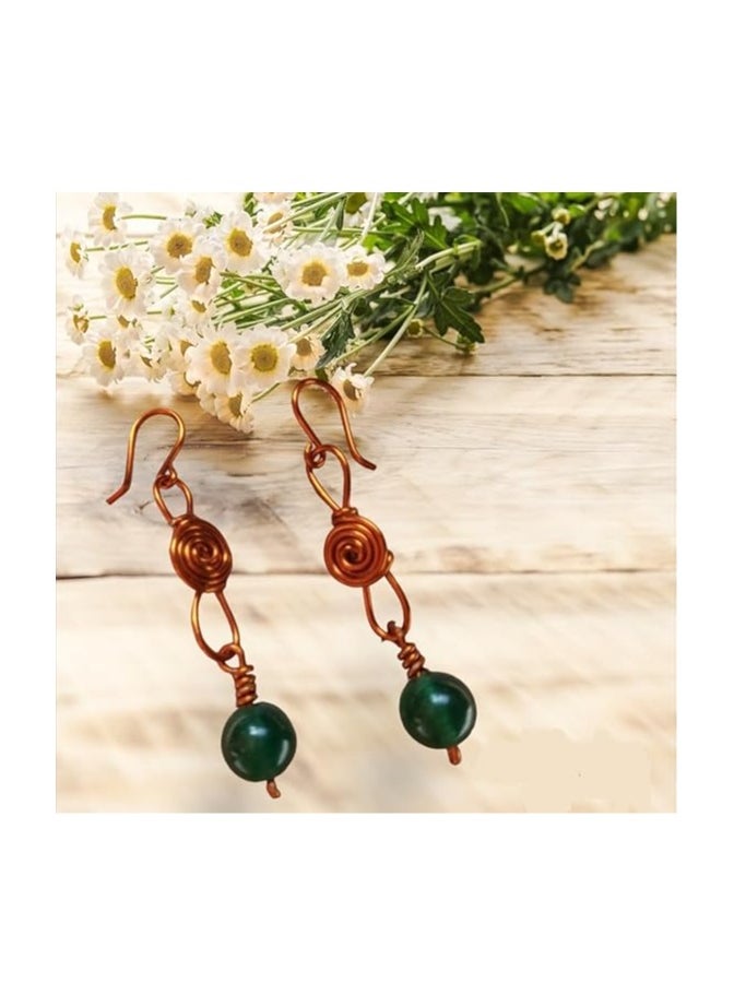 JC jimmycom Plated Copper wire and Stones Short Dangle Drop Earrings,Women earrings, earrings for women,earrings,earrings set unique,accessories,plated copper earrings   ( Brazilian oily green stone )  Length: 6.5 Cm ; Width: 1 Cm  , Weight:  6.8 grams  - Image 2