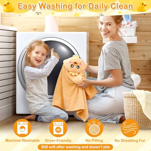 Flasoo 4 Pcs Toddler Bath Towel Set, 1 Pc Toddler Hooded Towel & 3 Pcs Baby Washcloths, Large 27.5"X55" Hooded Towels Kids, Absorbent Soft Thick Toddler Towels for Boy Girl 0-5 Year (Yellow Duck) - Image 5