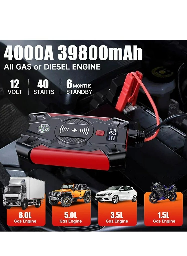Generic Car Jump Starter 4000A Peak 39800mAh 12V Super Safe Jump Starter, with USB Quick Charge 3.0 (3500A/26800mAh)  - Image 3