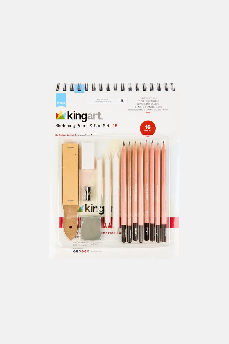 KINGART 16 Piece Sketching Pencil And Pad Set, Multicolor  - Image 1