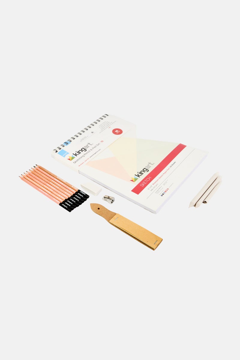 KINGART 16 Piece Sketching Pencil And Pad Set, Multicolor  - Image 2