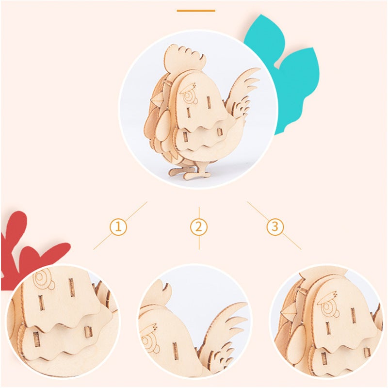 Play 3D Stereo Wooden Animal Puzzles With Various Designs, Laser-Engraved Kidsren'S Creative Diy Assembly Model Stereo Puzzles - Image 4