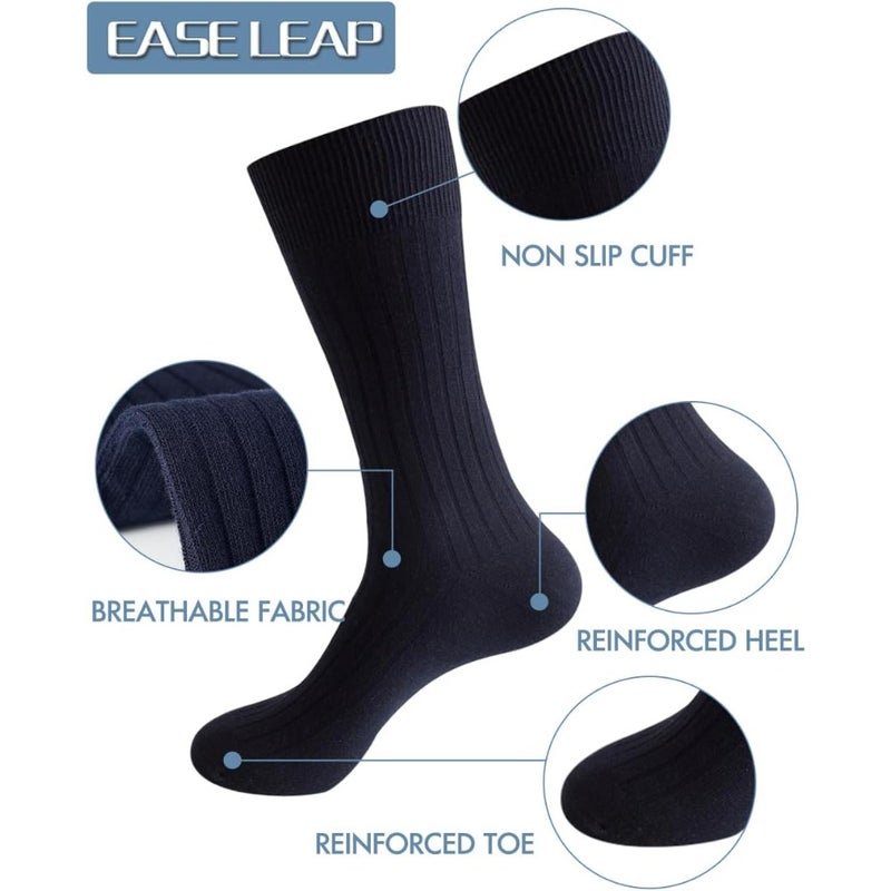 10 Pairs Mens Dress Socks Ribbed Comfortable Cotton Crew Sock Calf High Breathable Long Formal Socks with Gift Box Size 6-16 - Image 4