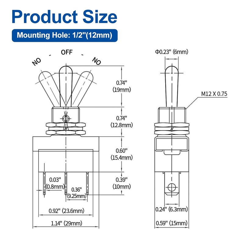 Baomain Car Toggle Switch SPDT Latching ON-Off-ON - Image 5
