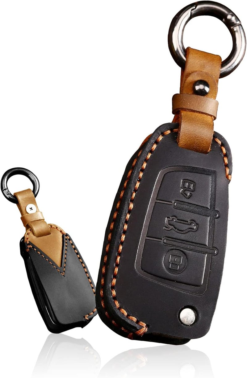 ONTTO Leather Car Key Case for Audi Models - Key Fob Cover with Keyring - Image 1