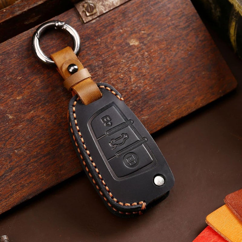 ONTTO Leather Car Key Case for Audi Models - Key Fob Cover with Keyring - Image 3