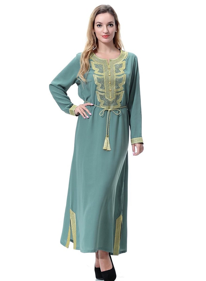Loquat Women's Long Sleeve Maxi Long Casual Dress Robe With Belt Olive Green/Gold  - Image 1
