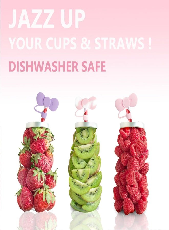 3 Pcs Lovely Bow Straw Covers Cap Toppers Compatible with Stanley 30&40 oz Tumbler Cups,Reusable Cute Silicone Straw Tips Lids Protectors for 0.4 in/10mm Stanley Cups Straws Accessories