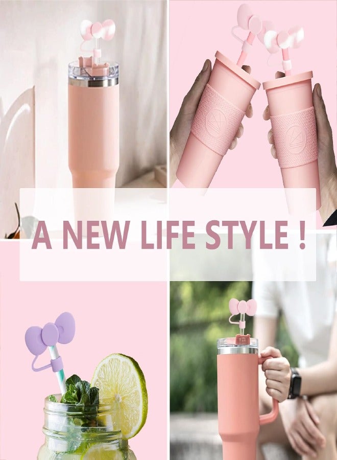 3 Pcs Lovely Bow Straw Covers Cap Toppers Compatible with Stanley 30&40 oz Tumbler Cups,Reusable Cute Silicone Straw Tips Lids Protectors for 0.4 in/10mm Stanley Cups Straws Accessories