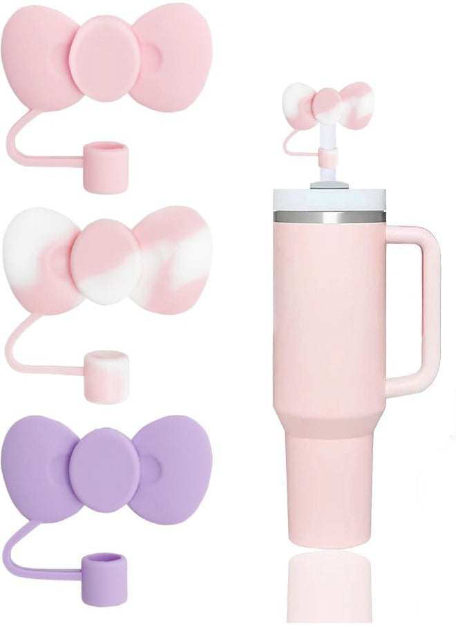 Generic - 3 Pcs Lovely Bow Straw Covers Cap Toppers Compatible with Stanley 30&40 oz Tumbler Cups,Reusable Cute Silicone Straw Tips Lids Protectors for 0.4 in/10mm Stanley Cups Straws Accessories - Image 1
