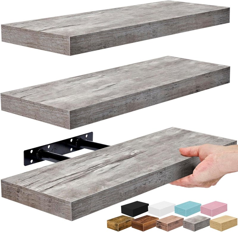 Sorbus Floating Shelves for Wall - Set of 3 Rustic Wood Wall Shelves for Living Room, Kitchen, Bedroom, Bathroom Storage - 16" Book Shelf for Wall/Home Decor, Farmhouse, Frames & Trophy Display - Image 1