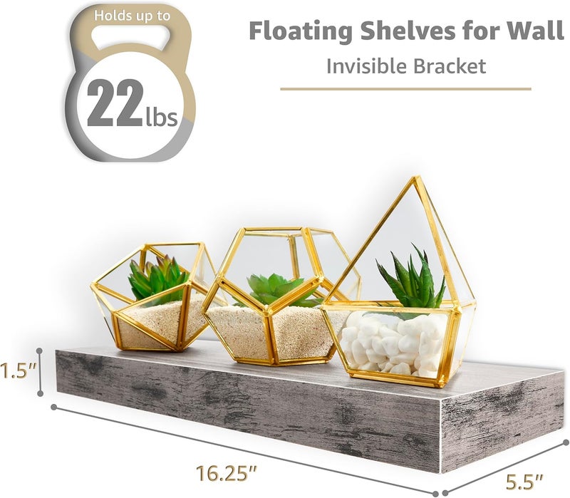 Sorbus Floating Shelves for Wall - Set of 3 Rustic Wood Wall Shelves for Living Room, Kitchen, Bedroom, Bathroom Storage - 16" Book Shelf for Wall/Home Decor, Farmhouse, Frames & Trophy Display - Image 3