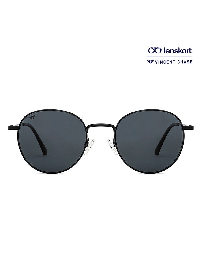 VINCENT CHASE Unisex Vintage Full Rim Round Polarized & UV Protected Sunglasses For Men & Women VC S13137 - 50mm - Black - Image 1