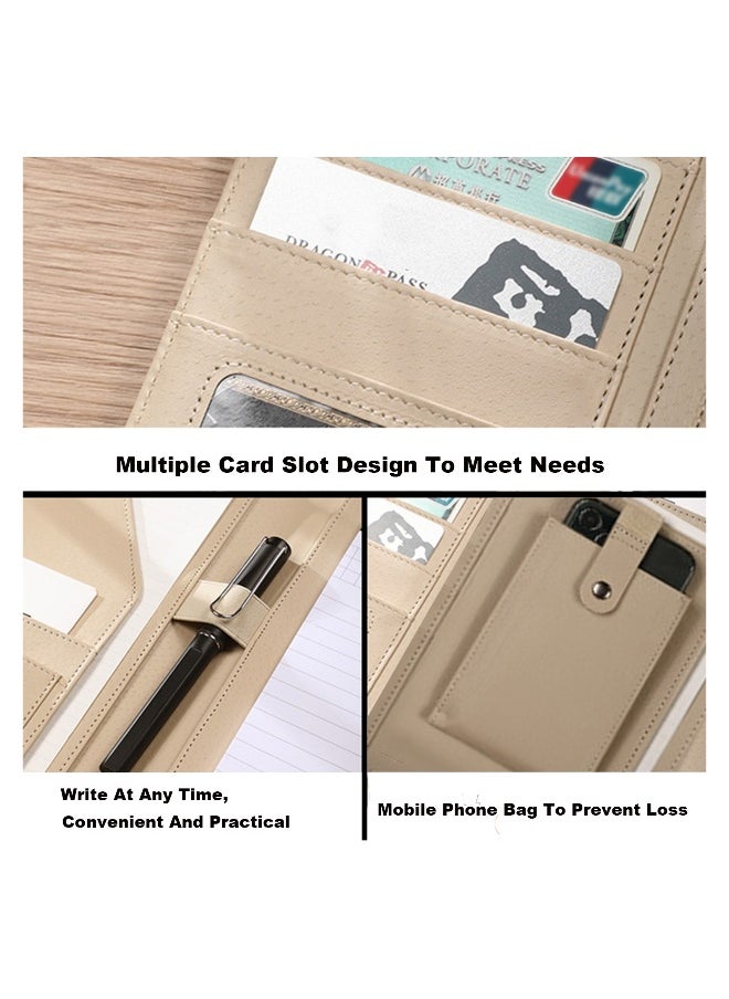 Generic Padfolio Clipboard Folder Portfolio, Faux Leather Legal Document Organizer with Signature Pen/Business Card Holder/Letter Size A4 Writing Pad/Mobile Phone Storage Pocket, Brown  - Image 4