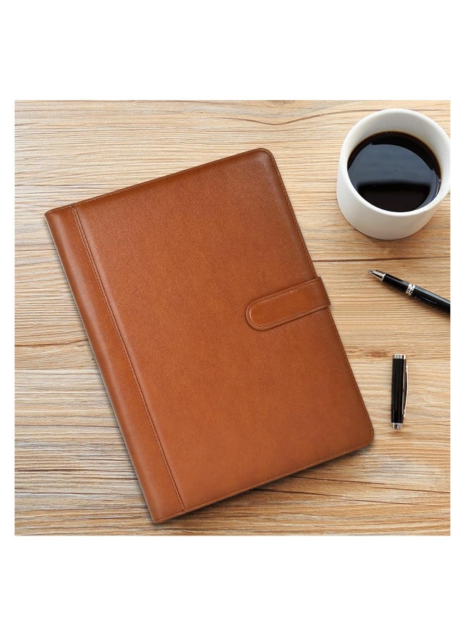 Generic Padfolio Clipboard Folder Portfolio, Faux Leather Legal Document Organizer with Signature Pen/Business Card Holder/Letter Size A4 Writing Pad/Mobile Phone Storage Pocket, Brown  - Image 3