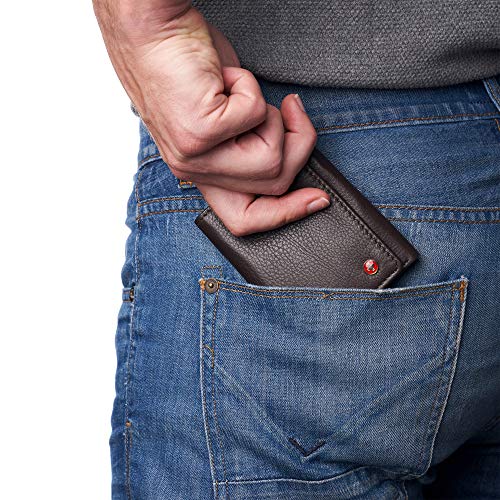 Alpine Swiss Men's Leon RFID Trifold Pocket Wallet – Genuine Leather Wallet for Men, Slim Design with ID Window & Multiple Card Slots, Classic RFID Safe Pocket Wallet in gift box Brown - Image 4