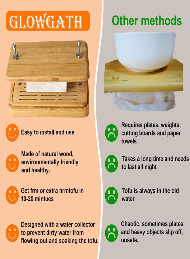 Glowgath Tofu Press,Large Bamboo Tofu Press with Tofu Strainer,Drip Tray and Cheesecloth, BPA Free,Easy to Clean,Easily Remove Water from Silken/Firm/Extra Firm Tofu,Great Gift for Tofu Lover - Image 4