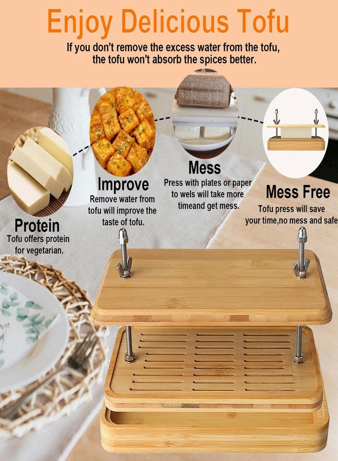 Glowgath Tofu Press,Large Bamboo Tofu Press with Tofu Strainer,Drip Tray and Cheesecloth, BPA Free,Easy to Clean,Easily Remove Water from Silken/Firm/Extra Firm Tofu,Great Gift for Tofu Lover - Image 5